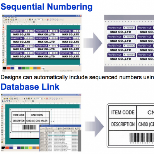 Label maker & Decal printer by Brooks Duplicator used to make database links & numbering.