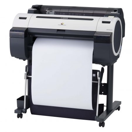Brooks cannon large format poster printer on stand printing on white paper.