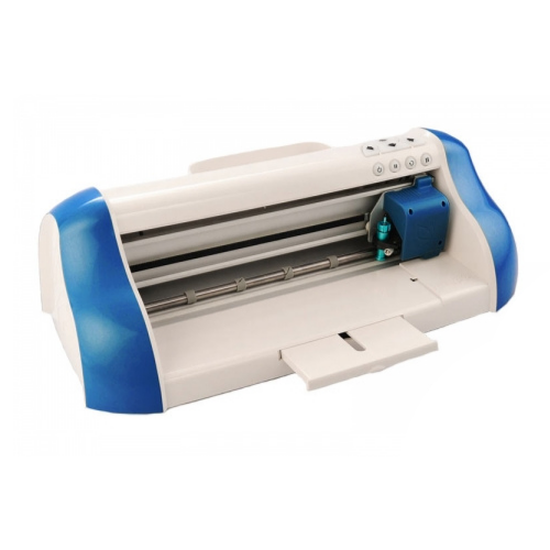 Inspiration Vue printer by Brooks Duplicator shown in full size and white and blue.